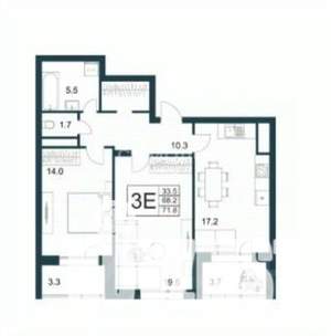 2-к квартира, вторичка, 72м2, 9/21 этаж