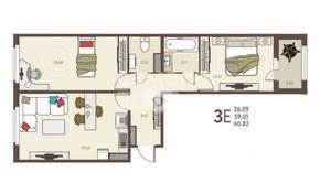 2-к квартира, вторичка, 61м2, 16/18 этаж