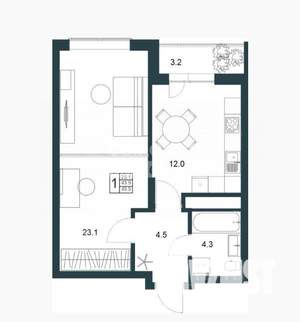 1-к квартира, вторичка, 46м2, 19/19 этаж
