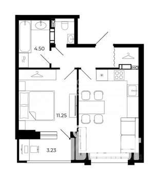 1-к квартира, вторичка, 41м2, 5/12 этаж