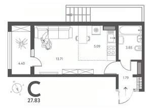 Студия квартира, строящийся дом, 28м2, 11/18 этаж