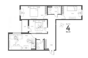 3-к квартира, вторичка, 86м2, 12/17 этаж