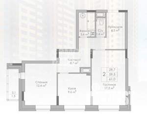 2-к квартира, вторичка, 61м2, 10/19 этаж