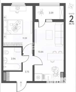 1-к квартира, вторичка, 37м2, 14/17 этаж
