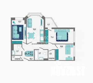 3-к квартира, вторичка, 82м2, 16/18 этаж