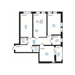 3-к квартира, строящийся дом, 96м2, 4/8 этаж