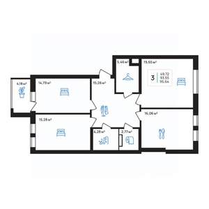 3-к квартира, строящийся дом, 96м2, 7/8 этаж