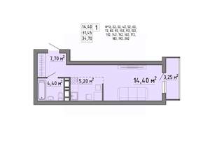 1-к квартира, строящийся дом, 35м2, 16/21 этаж