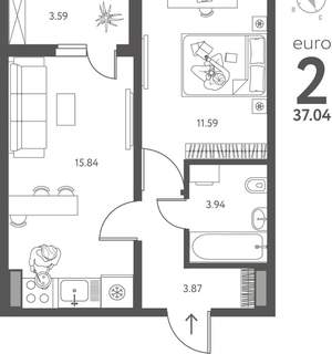 1-к квартира, вторичка, 37м2, 7/18 этаж