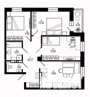 3-к квартира, строящийся дом, 66м2, 15/25 этаж
