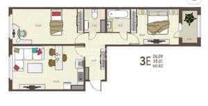 2-к квартира, вторичка, 61м2, 2/18 этаж