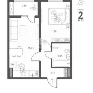 1-к квартира, вторичка, 37м2, 11/17 этаж