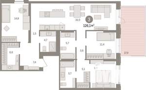 3-к квартира, строящийся дом, 126м2, 2/25 этаж