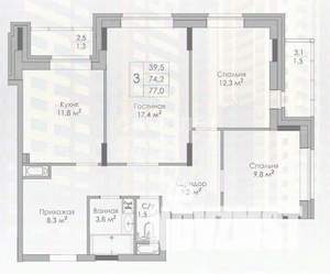 1-к квартира, вторичка, 77м2, 14/19 этаж