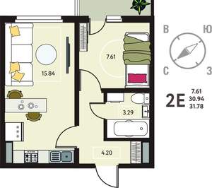 1-к квартира, сданный дом, 32м2, 5/18 этаж