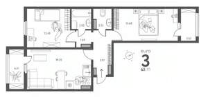 2-к квартира, строящийся дом, 66м2, 7/18 этаж