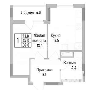 1-к квартира, вторичка, 61м2, 12/19 этаж