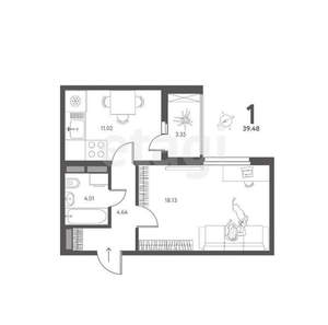 1-к квартира, вторичка, 39м2, 8/17 этаж
