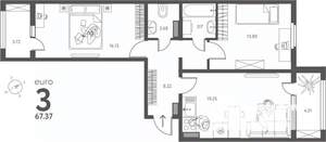 2-к квартира, сданный дом, 67м2, 4/17 этаж