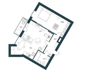 2-к квартира, вторичка, 57м2, 1/19 этаж