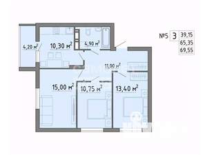 3-к квартира, строящийся дом, 70м2, 2/19 этаж