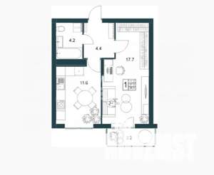 1-к квартира, вторичка, 39м2, 17/19 этаж