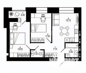 2-к квартира, строящийся дом, 58м2, 8/12 этаж