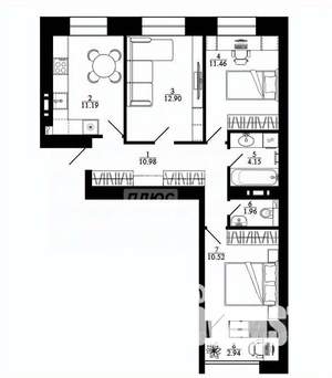 3-к квартира, строящийся дом, 70м2, 8/12 этаж
