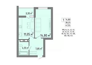 1-к квартира, строящийся дом, 42м2, 19/19 этаж