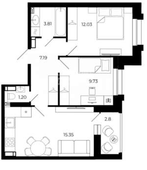 2-к квартира, строящийся дом, 53м2, 12/17 этаж