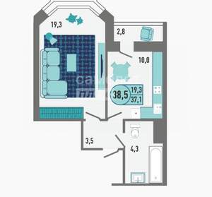 1-к квартира, вторичка, 38м2, 10/18 этаж