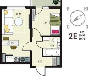 1-к квартира, сданный дом, 31м2, 5/18 этаж