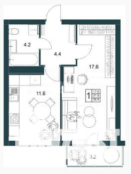 1-к квартира, вторичка, 39м2, 18/19 этаж