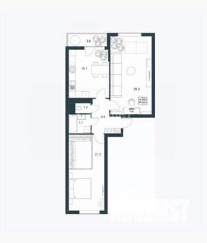 2-к квартира, вторичка, 75м2, 1/19 этаж