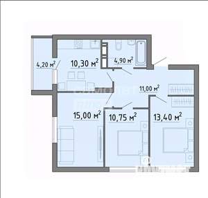 3-к квартира, вторичка, 70м2, 1/19 этаж