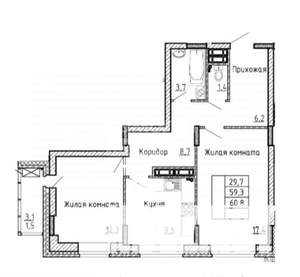 2-к квартира, вторичка, 61м2, 23/25 этаж