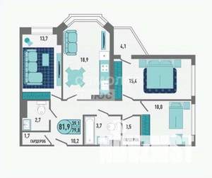 3-к квартира, вторичка, 82м2, 13/18 этаж