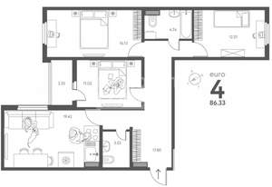 3-к квартира, вторичка, 86м2, 5/17 этаж