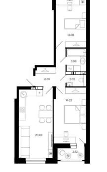 2-к квартира, строящийся дом, 63м2, 7/24 этаж