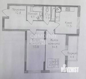 2-к квартира, вторичка, 61м2, 7/19 этаж