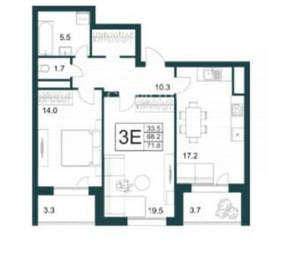 2-к квартира, вторичка, 72м2, 9/21 этаж