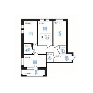 3-к квартира, строящийся дом, 99м2, 5/8 этаж