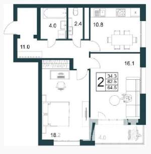 2-к квартира, строящийся дом, 65м2, 15/21 этаж