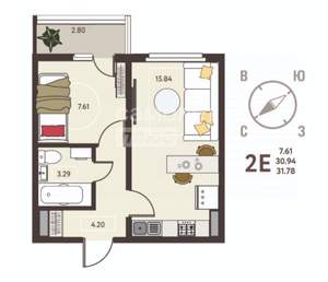 1-к квартира, строящийся дом, 32м2, 11/18 этаж
