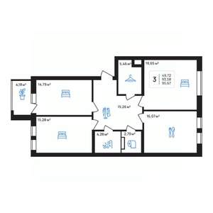 3-к квартира, строящийся дом, 96м2, 5/8 этаж