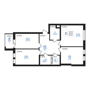 3-к квартира, строящийся дом, 96м2, 7/7 этаж