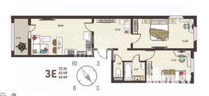 2-к квартира, строящийся дом, 66м2, 3/17 этаж