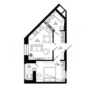 1-к квартира, строящийся дом, 42м2, 12/17 этаж