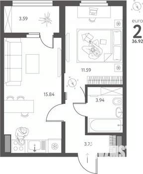 1-к квартира, вторичка, 37м2, 14/17 этаж