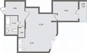 2-к квартира, строящийся дом, 69м2, 8/25 этаж